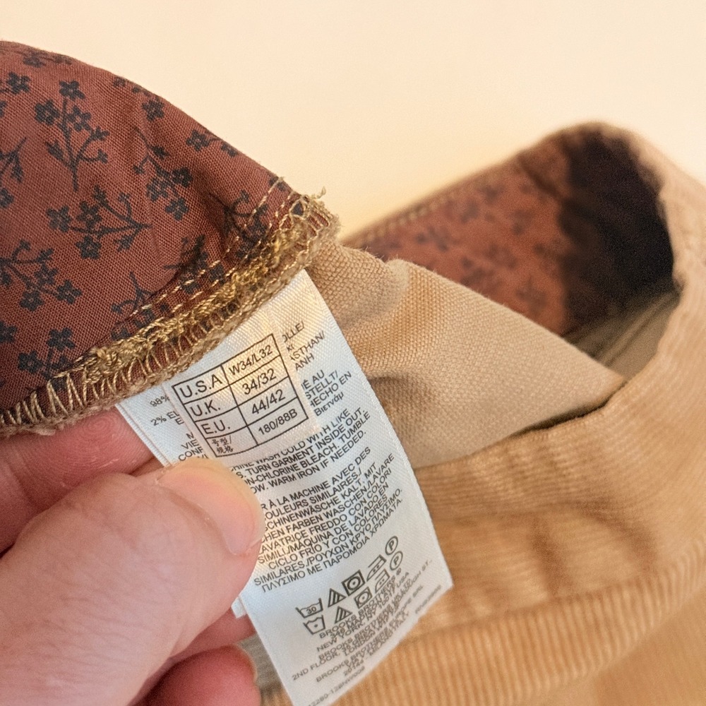 Brooks Brothers Red Fleece Corduroy Pants Mens 34x32 Tan Straight Leg 5-Pocket - Picture 4 of 9